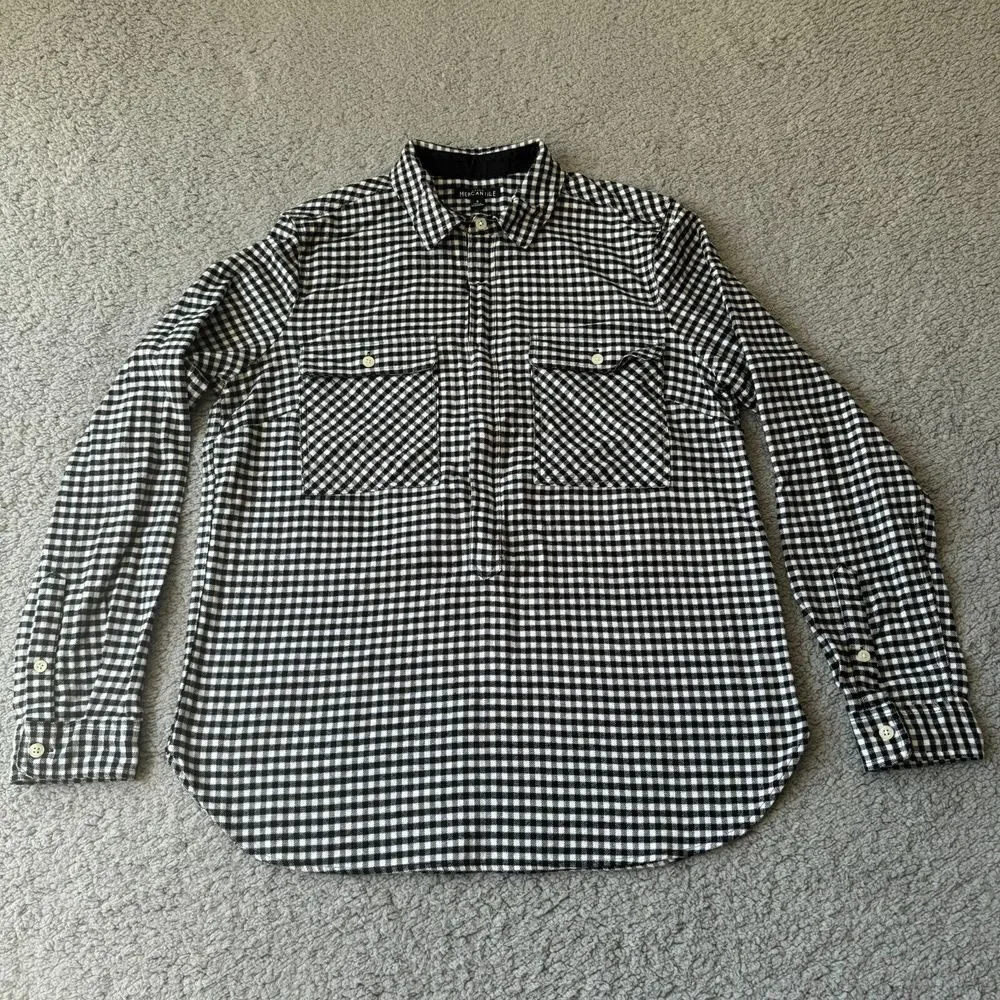 NEW J. Crew Shirt Mens Small Black White‎ Check Gingham Flannel Popover Zip Top